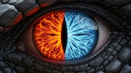 Dragon eye with fiery and icy iris
