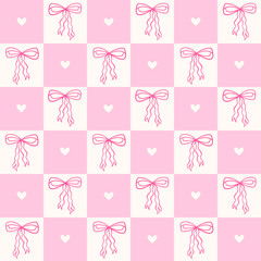 Bows and hearts vector seamless pattern. Whimsical coquette background, print, packaging design