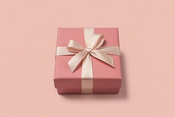 A beautifully wrapped gift box with a delicate ribbon on a pink background