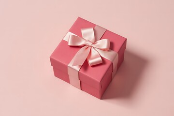A beautifully wrapped pink gift box with a satin ribbon and bow