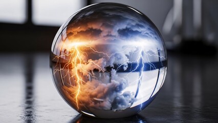 Dramatic weather scene captured inside a glass sphere