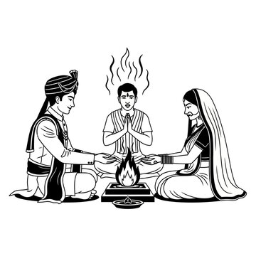 Couple Performing Hindu Wedding Rituals Together.