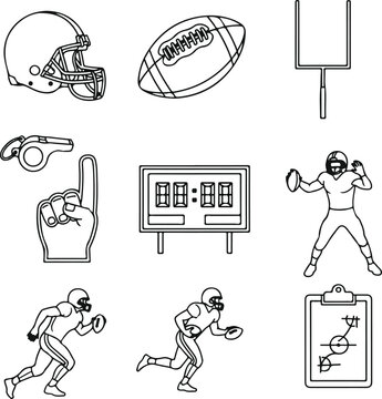 American Football Line Icon Set: Players, Equipment, and Game Day Elements