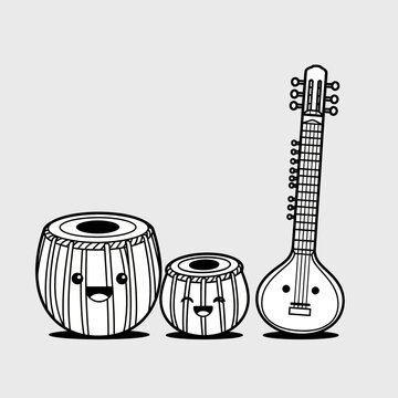 Indian Musical Instruments with Smiling Faces.