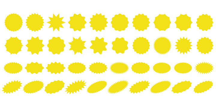 Red starburst sale price seals, callout stickers and splash labels, vector star rosette badges. Promotion sale and shop offer labels, sunburst stamps and tag silhouettes for price discount and promo