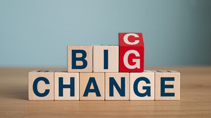 Blocks spelling big change with one block reading C