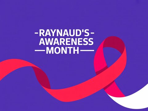 Raynauds awareness month purple background pink ribbon logo design