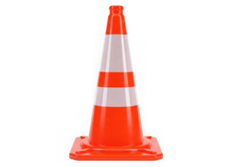 Orange traffic cone isolated on transparent background