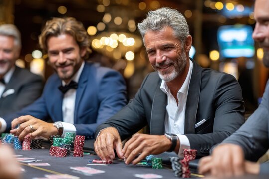 Excitement fills the air as players engage in a high-stakes poker game at a casino table