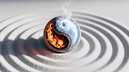Yin yang symbol with fire and water elements