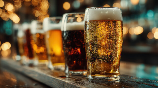 Happy people drinking beer at a pub
