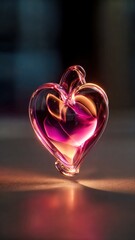 Elegant translucent pink glass heart floating with soft light reflections