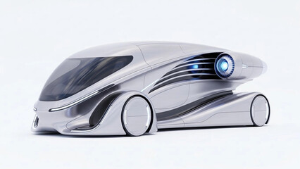 Concept vehicle showcases futuristic design and advanced technology for urban transportation in a modern setting