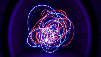 Vibrant neon light trails in motion