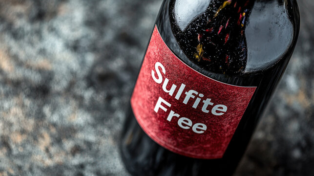 "Sulfite Free" stamp on a wine bottle, allergy concept