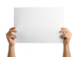 Hands holding blank sign, isolated on transparent background
