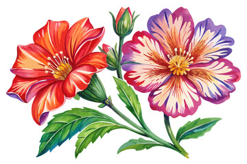 Vibrant flowers with green leaves on black background