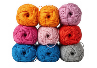 Colorful yarn balls isolated on transparent background