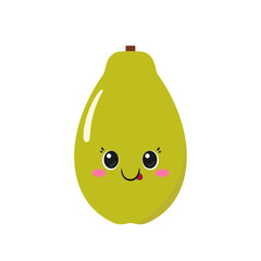 Whole papaya, cute smiling tropical fruit, fun cartoon character, big eyes, kawaii style, icon vector illustration.