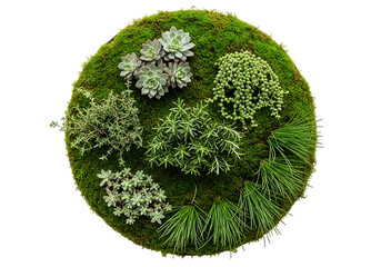 Vibrant succulent garden on mossy base