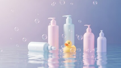 Pastel Bath Products and Rubber Duck Scene