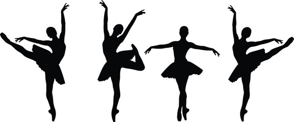 Ballet dancer silhouette collection showing graceful female ballet poses classical dance performance isolated black vector illustration set © Itz Julfikar Here