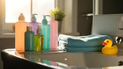 Colorful Bath Products and Rubber Duck