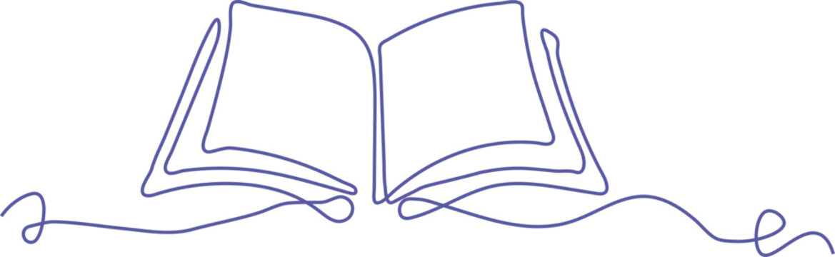 Minimalist One Line Drawing of an Opened Book, Concept of Knowledge, Education, and Literature in Continuous Line Art Style