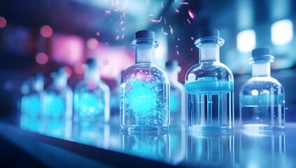 Vibrant disco club lights reflect off a shimmering disco ball in the nightclub onto a clear glass bottle filled with fresh cold aqua isolated on a clean white background