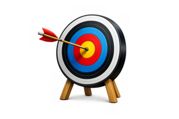 Archery target with arrow hitting bullseye showing success