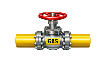 Obraz premium Gas pipeline valve with red wheel on transparent background