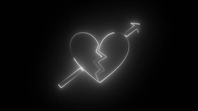 Neon broken heart and arrow symbol. 