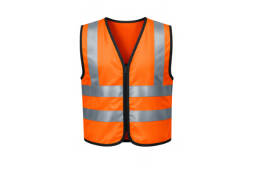 Orange safety vest with reflective stripes, transparent background