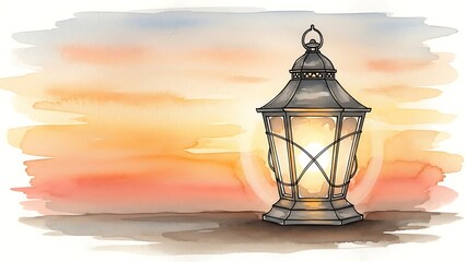 Rustic Lantern and Golden Horizon Glow