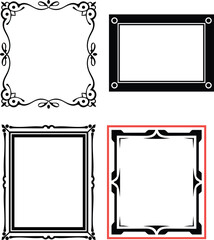 Four black and one red decorative border frames on white background, vector art
