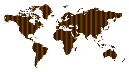Striped world map illustration in brown color showing global continents for travel, education, infographic, and presentation use