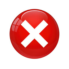 Fototapeta premium Red button with white x icon isolated on transparent background