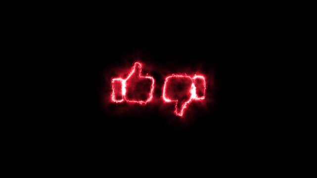 Glowing fire thumb down, dislike neon sign, Fire like dislike icon. HD video motion.