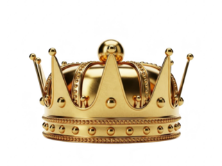 Golden crown with pointed tips and decorative band isolated on transparent background