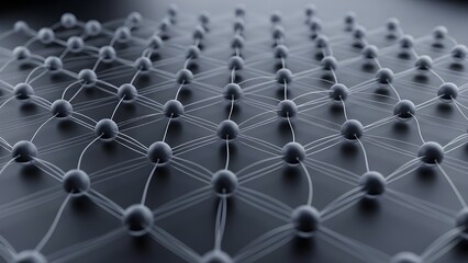 Abstract 3D Neural Network Grid: Grey Connected Spheres & Data Lines Background