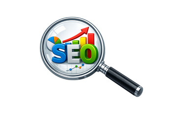 Seo magnifying glass researching engine optimization marketing data