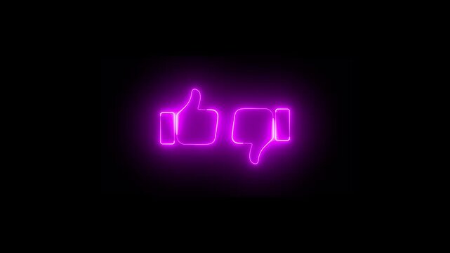 Like Dislike Icon.Glowing Thumb down, dislike neon sign. HD Video Motion.