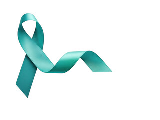 Teal awareness ribbon symbol isolated on transparent background for cancer support and health campaigns