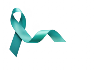 Teal awareness ribbon symbol isolated on transparent background for cancer support and health campaigns
