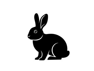 Black silhouette of a rabbit sitting on transparent background with long ears