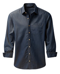 Dark blue denim button down shirt with collar and pocket