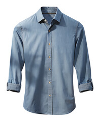 Elegant light blue men's button down shirt on a transparent background