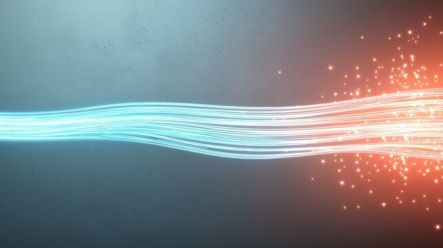 Optic Fiber optic cables glowing with blue and red lights, symbolizing high speed internet connectivity. - Powered by Adobe