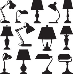 Black Lamp Silhouette Set &ndash; Desk & Table Lighting Icons for Interior Design and Decor Projects