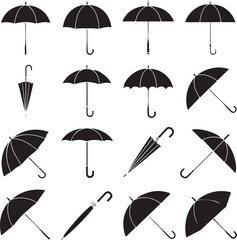 Black Umbrella Icon Set &ndash; Weather Symbols & Stylish Silhouettes for Design Projects